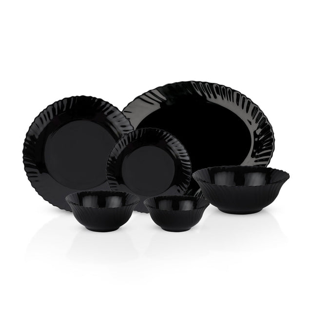 Royalford 20 Piece Opalware Dinner Set- RF12802/ Includes Oval Plate, Dinner and Dessert Plates, Serving Bowls/ Dishwasher-Safe and Microwave Safe/ Chip-Resistant and Food-Grade/ Black