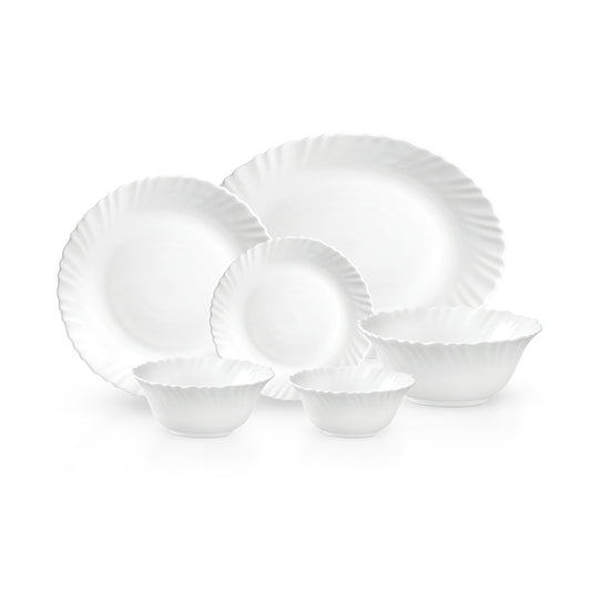 Royalford 20 Piece Opalware Dinner Set- RF12803/ Includes Oval Plate, Dinner and Dessert Plates, Serving Bowls/ Dishwasher-Safe and Microwave Safe/ Chip-Resistant and Food-Grade/ White