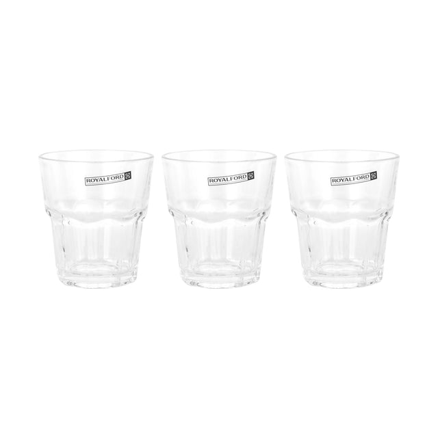 Royalford 285ml Glass Tumbler Set of 3 | RF12808 | Lead-Free Clear Soda-Lime Glass | Dishwasher Safe