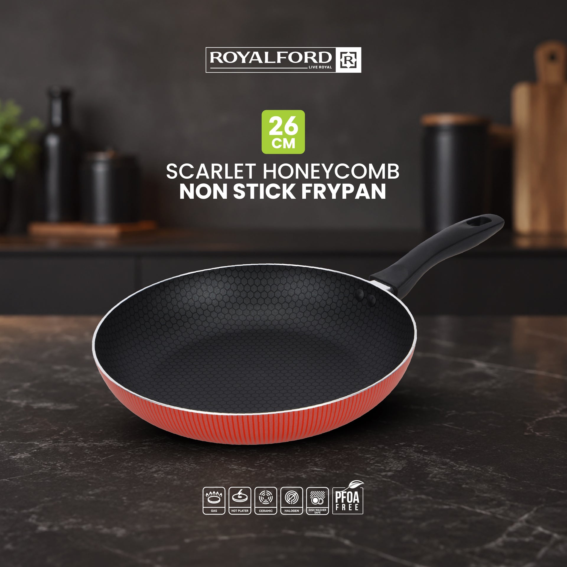 26cm Scarlet Honeycomb Non-Stick Fry Pan | Induction Compatible | Healthy Cooking Skillet