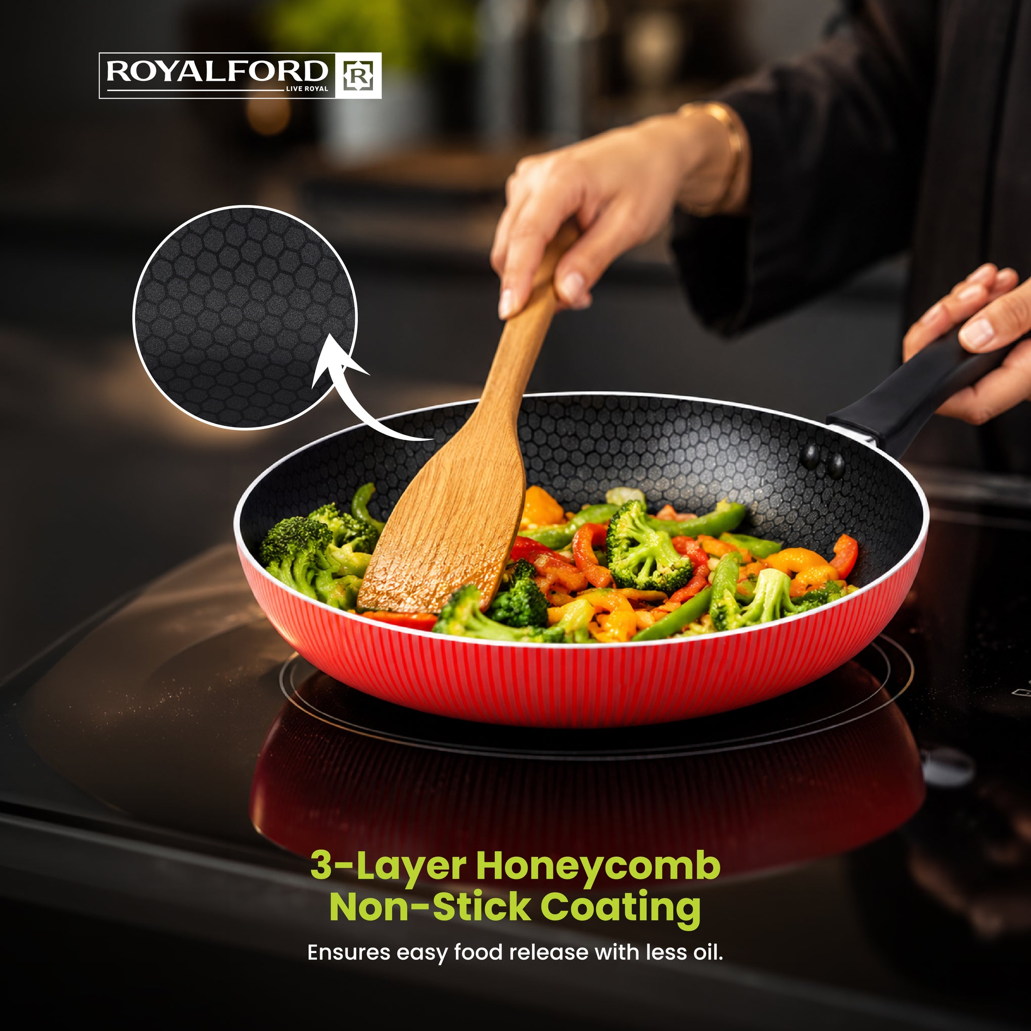 28cm Scarlet Honeycomb Non-Stick Fry Pan | Induction Compatible | Healthy Cooking Frypan