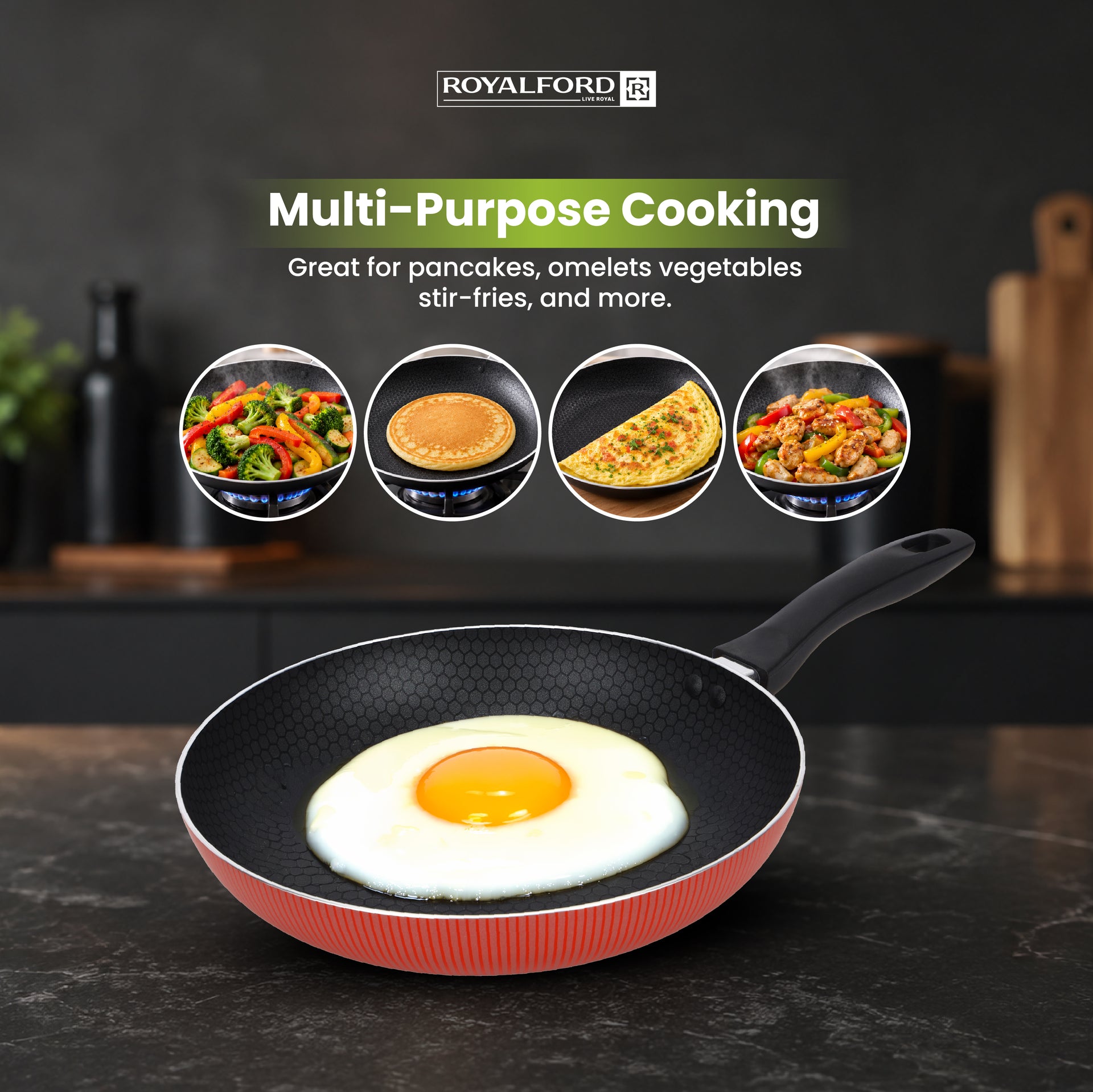 28cm Scarlet Honeycomb Non-Stick Fry Pan | Induction Compatible | Healthy Cooking Frypan