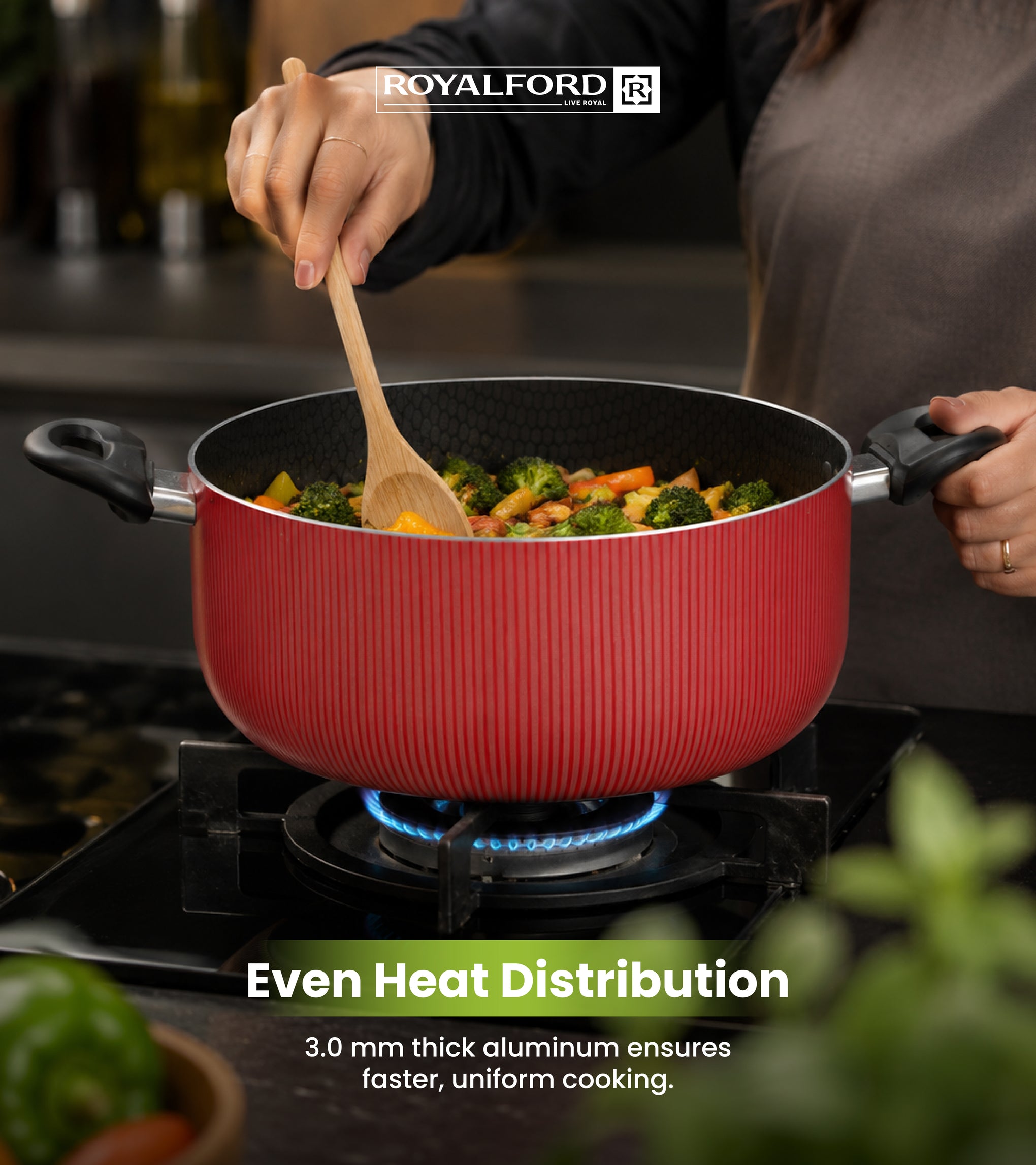26cm Scarlet Honeycomb Non-Stick Casserole with Lid | Induction Compatible | Premium Cookware