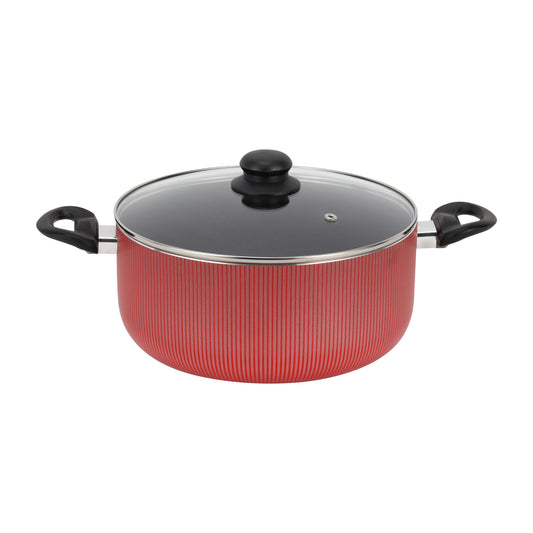 Royalford 28x12 cm Scarlet Honeycomb Casserole- RF12891/ Cookware with Non-Stick Coating, Compatible with Hot Plate, Halogen, Gas Cooktops/ with Tempered Glass Lid and Bakelite Handles, Perfect for Cooking Stews, Curries, Soups, Rice, Etc./ Red