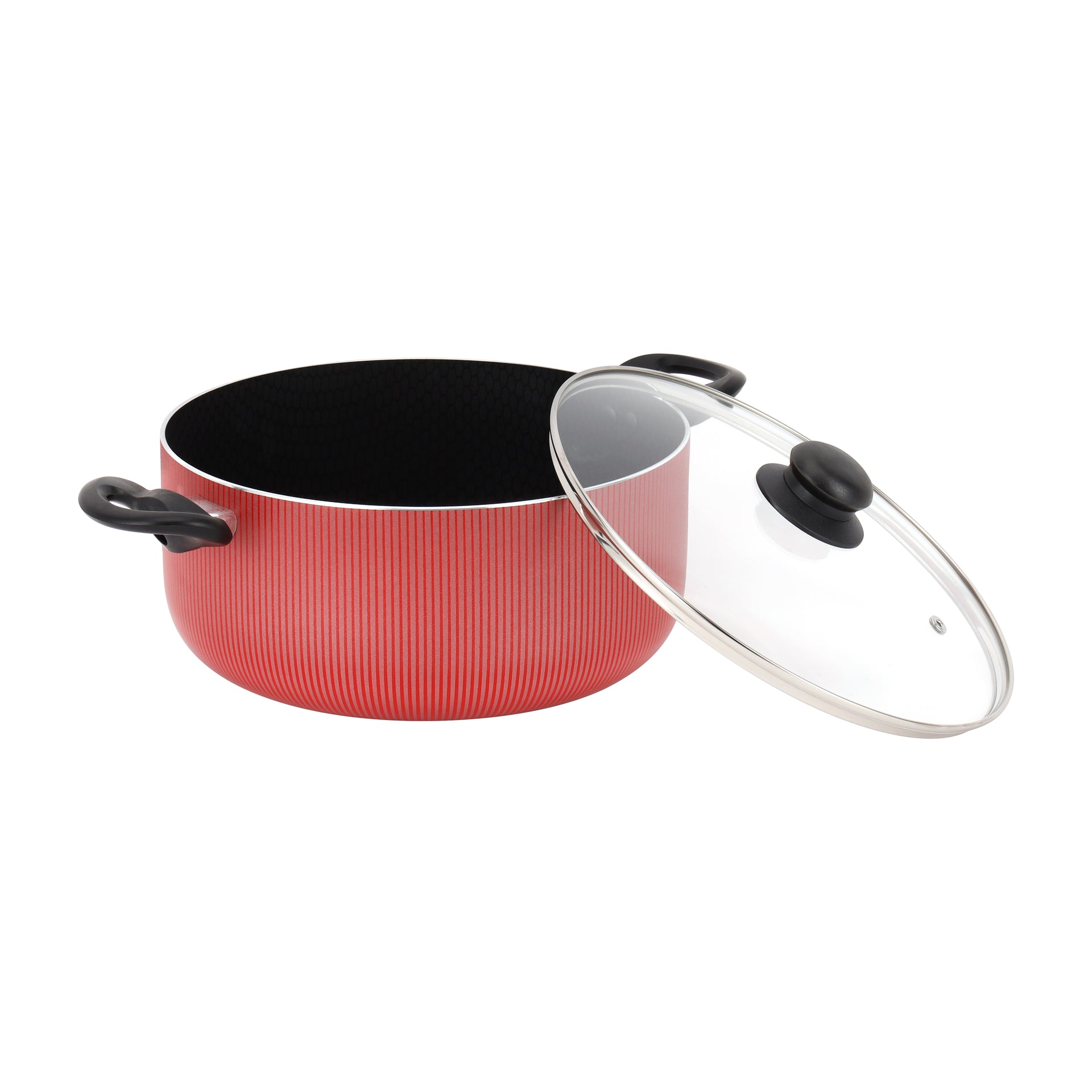 Royalford 28x12 cm Scarlet Honeycomb Casserole- RF12891/ Cookware with Non-Stick Coating, Compatible with Hot Plate, Halogen, Gas Cooktops/ with Tempered Glass Lid and Bakelite Handles, Perfect for Cooking Stews, Curries, Soups, Rice, Etc./ Red