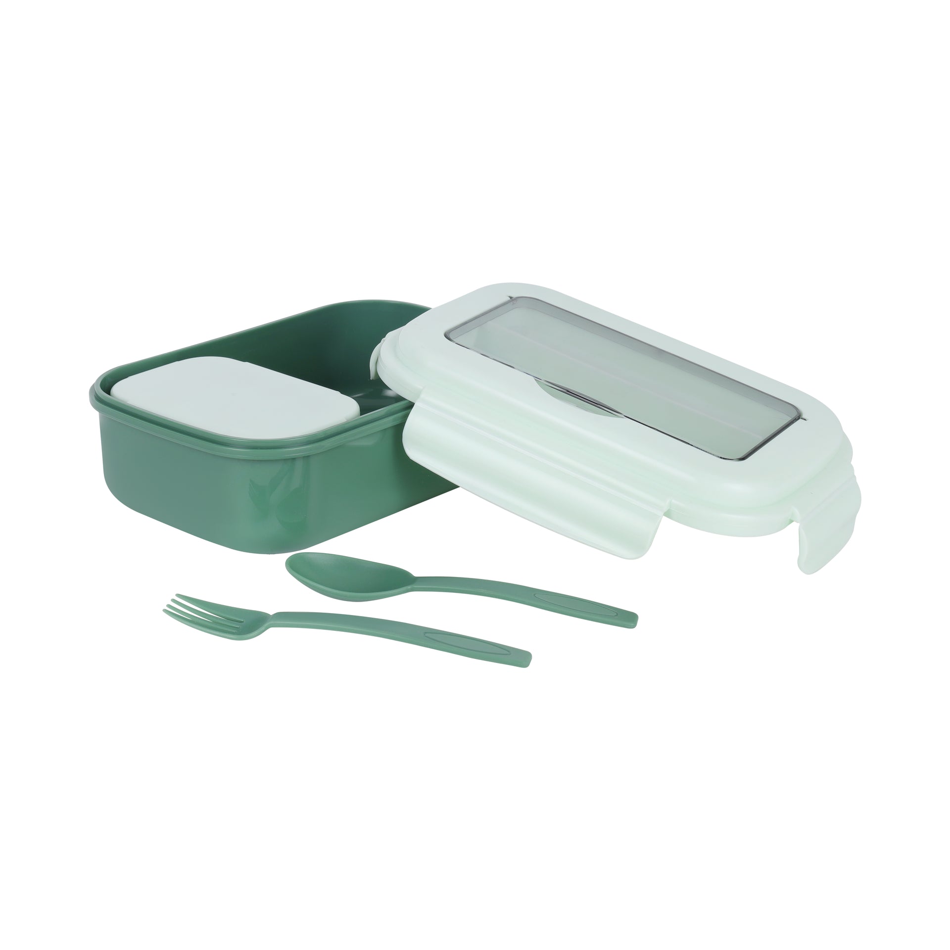 Royalford Plastic Lunch Box with Cutlery- RF12905/ 700 ml and 200 ml, Rectangle Tiffin Boxes with Airtight Lid, Fork and Spoon Assorted