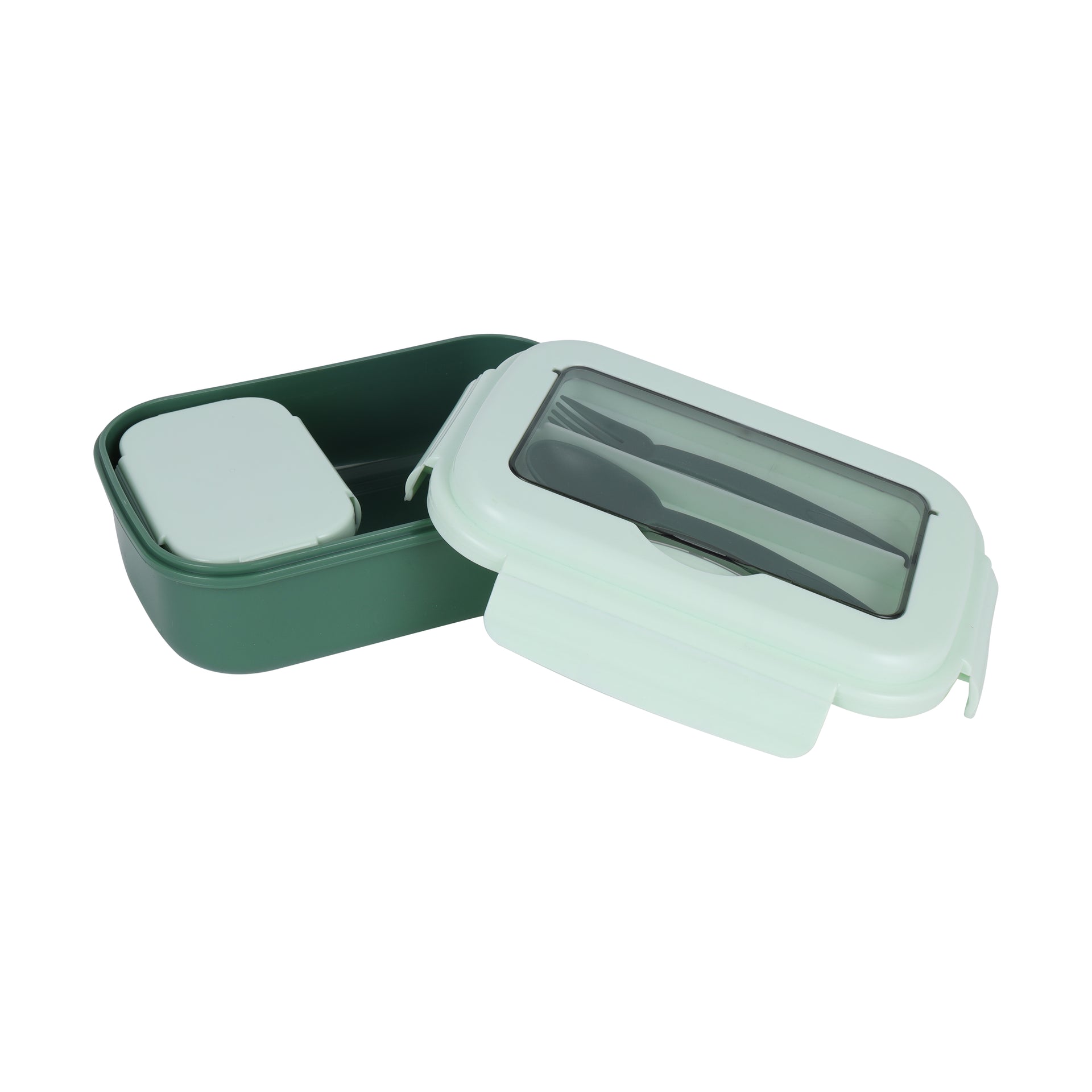 Royalford Plastic Lunch Box with Cutlery- RF12905/ 700 ml and 200 ml, Rectangle Tiffin Boxes with Airtight Lid, Fork and Spoon Assorted