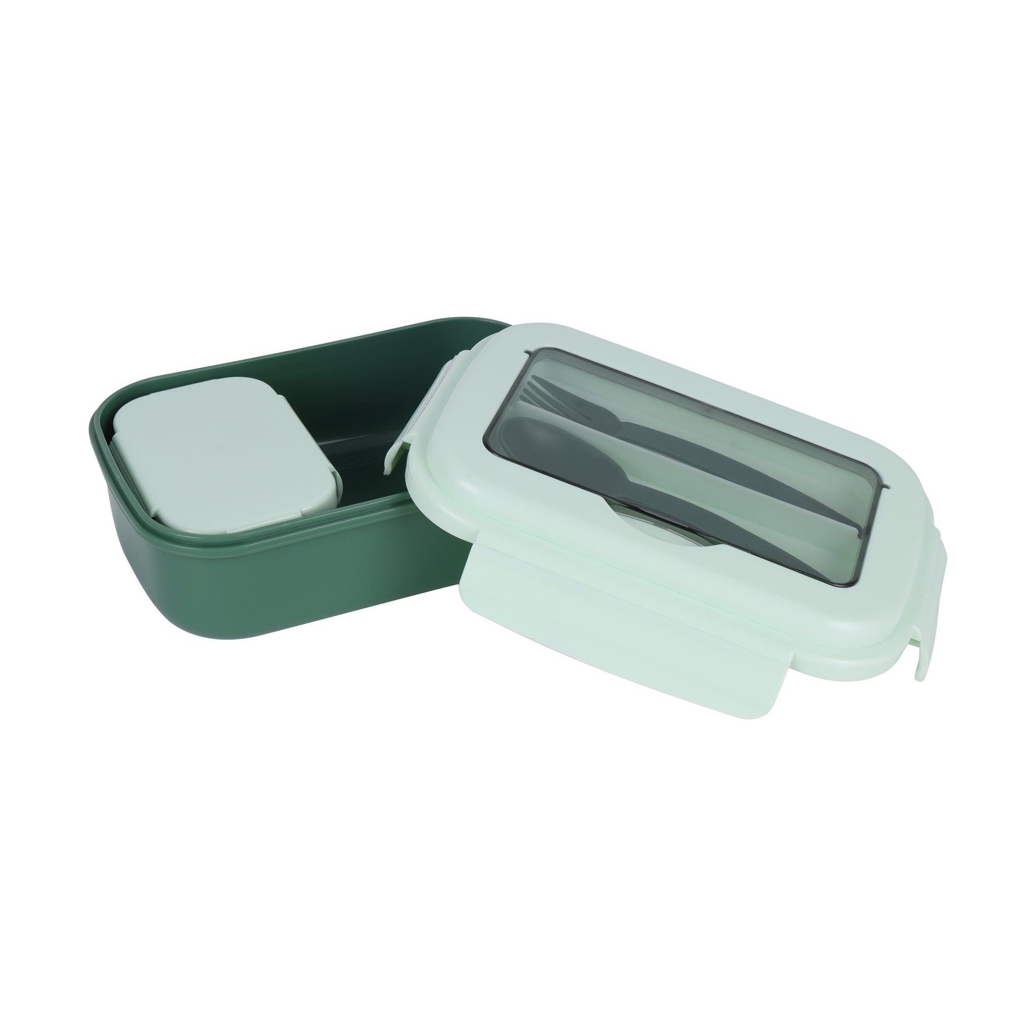 Royalford Plastic Lunch Box with Cutlery- RF12905/ 700 ml and 200 ml, Rectangle Tiffin Boxes with Airtight Lid, Fork and Spoon Assorted