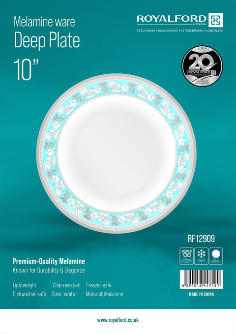 Royalford 10" Melamineware Deep Dinner Plate RF12909 Light-Weight, Dishwasher Safe, Floral Print Break Resistant Assorted Colors Multicolor 11inch