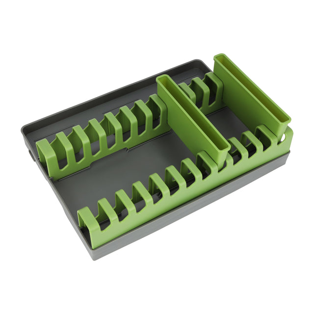 Royalford Dish Drainer Rack with Cutlery Holder RF12959 Drainer with Drip Tray Durable Plastic Dish Rack with Cutlery Holder Detachable Draining Board for Kitchen Counter Dish Organizer Space Saving Multicolor