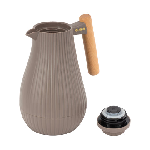 Insula 1000ML Vacuum Flask with Wooden Handle (33.5 oz) – Pink Glass Inner, Leak-Proof Hot & Cold Thermos Bottle