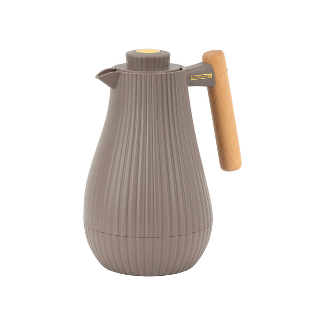 Insula 1000ML Vacuum Flask with Wooden Handle (33.5 oz) – Pink Glass Inner, Leak-Proof Hot & Cold Thermos Bottle
