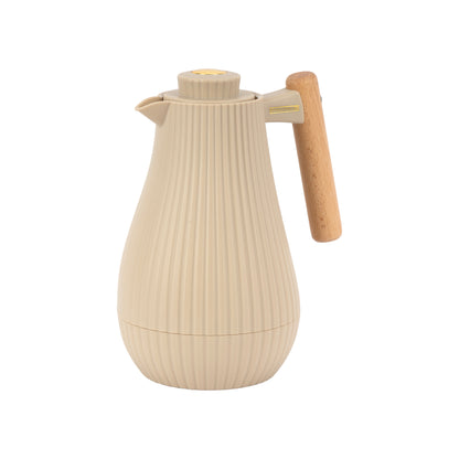 Royalford 1000 ml (33.5 oz) Insula Vacuum Flask with Wooden Handle- RF12973/ with Pink Glass Inner and PP Outer Body, Keeps Your Drinks Hot or Cold, Asbestos-Free and Hygienic/ Leak-Proof and Portable Design, Suitable for Indoor and Outdoor Use/ White