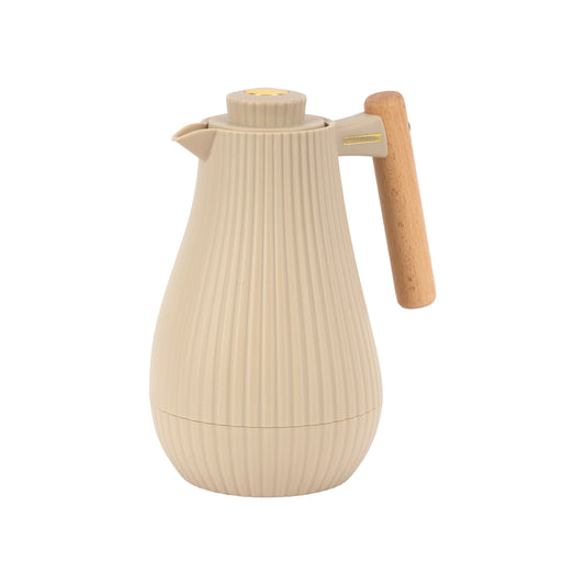 Royalford 1000 ml (33.5 oz) Insula Vacuum Flask with Wooden Handle- RF12973/ with Pink Glass Inner and PP Outer Body, Keeps Your Drinks Hot or Cold, Asbestos-Free and Hygienic/ Leak-Proof and Portable Design, Suitable for Indoor and Outdoor Use/ White