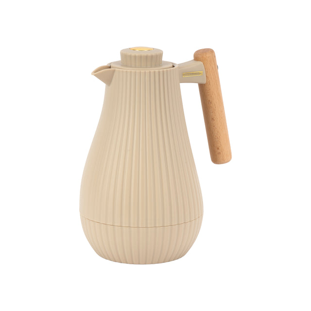 Royalford 1000 ml (33.5 oz) Insula Vacuum Flask with Wooden Handle- RF12973/ with Pink Glass Inner and PP Outer Body, Keeps Your Drinks Hot or Cold, Asbestos-Free and Hygienic/ Leak-Proof and Portable Design, Suitable for Indoor and Outdoor Use/ White