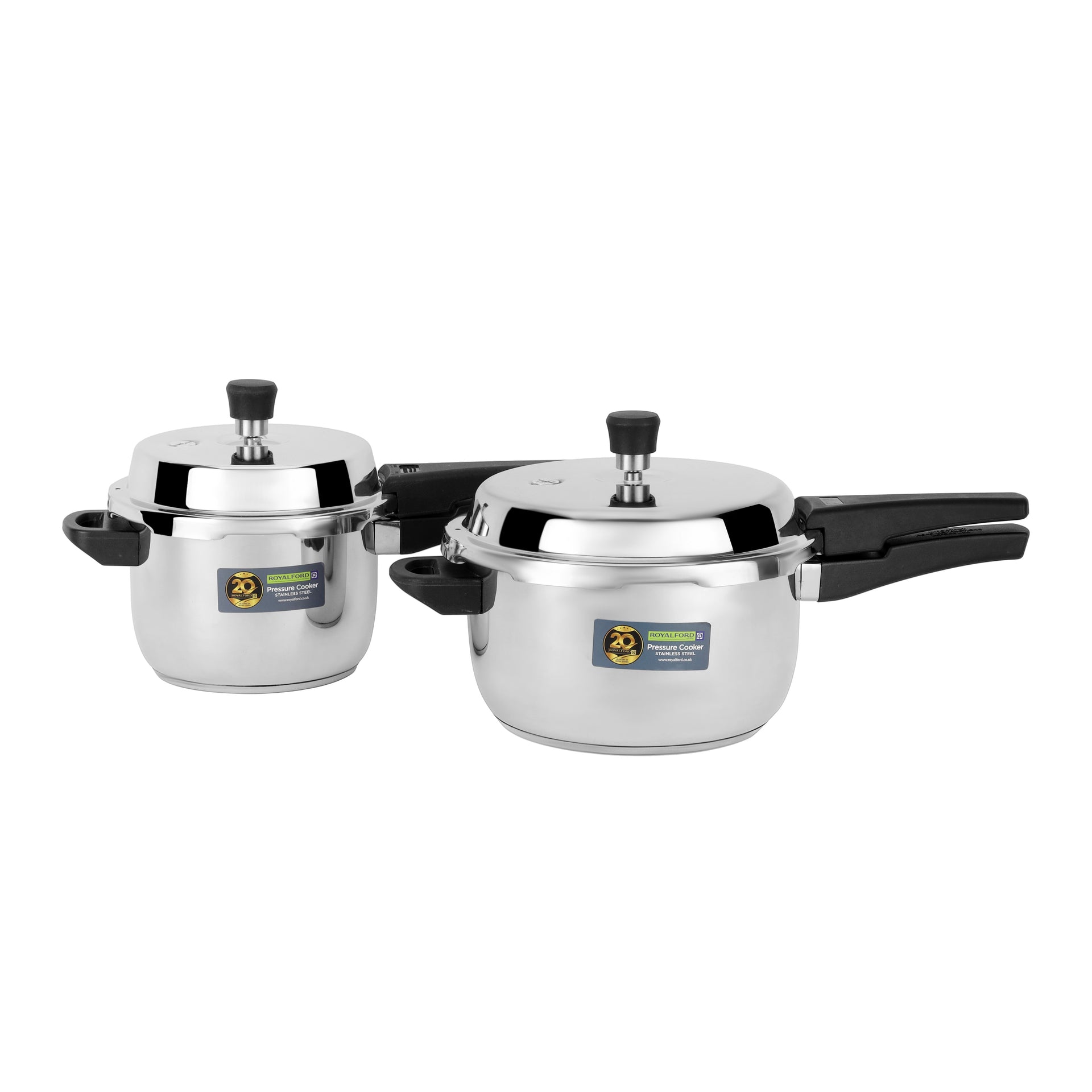 5L + 3L Stainless Steel Pressure Cooker Combo RF13019 Improved Pressure Regulator, Durable Construction with Firm and Comfortable Handles For all Cooktops Silver 2Count
