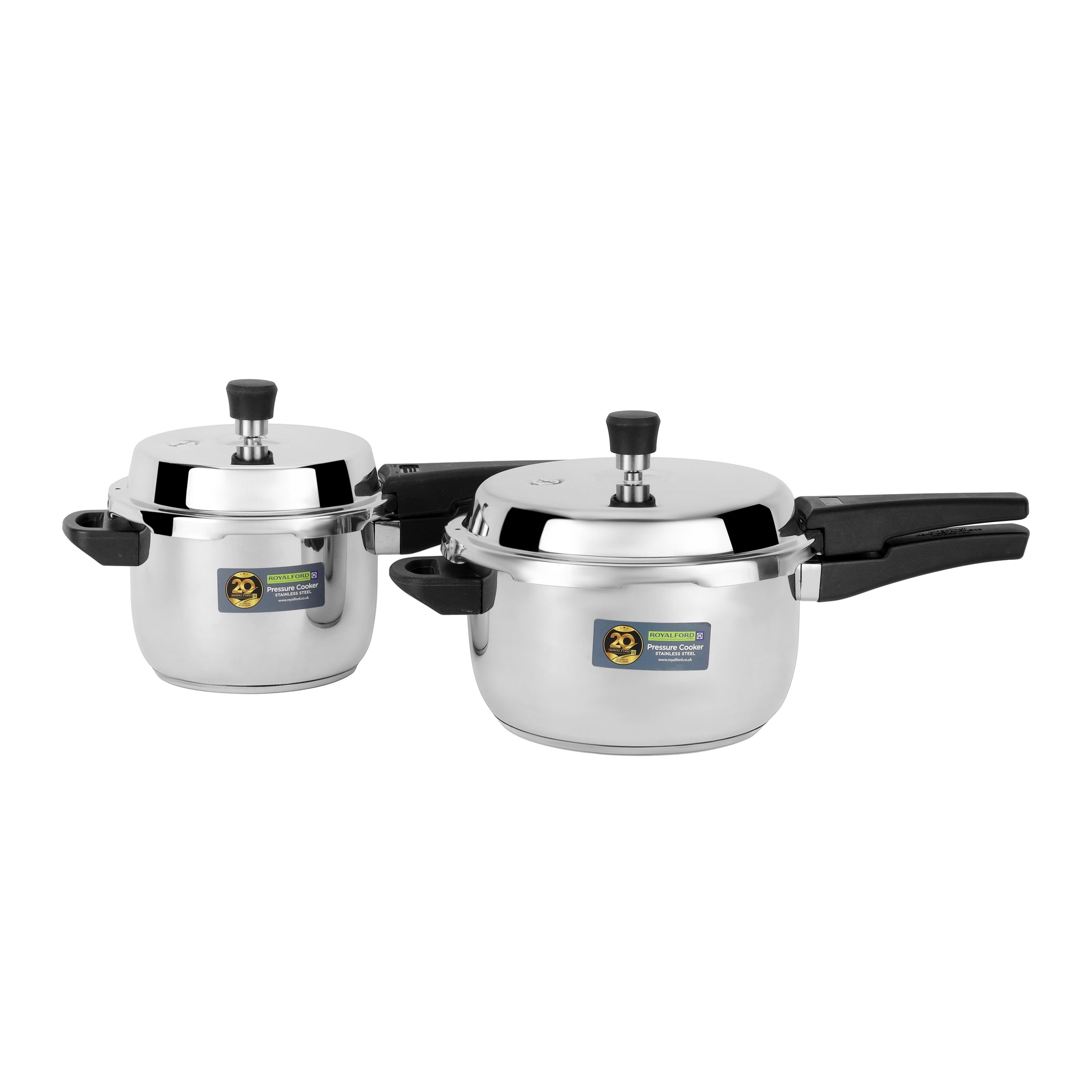 5L + 3L Stainless Steel Pressure Cooker Combo RF13019 Improved Pressure Regulator, Durable Construction with Firm and Comfortable Handles For all Cooktops Silver 2Count