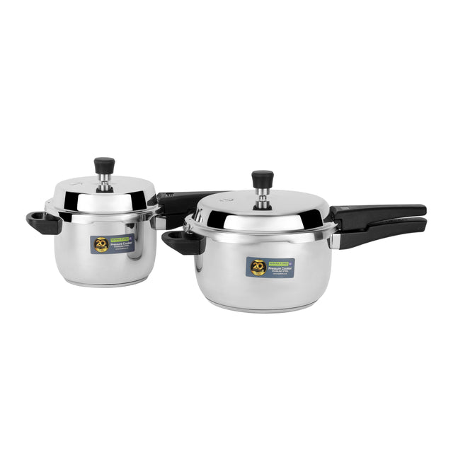 5L + 3L Stainless Steel Pressure Cooker Combo RF13019 Improved Pressure Regulator, Durable Construction with Firm and Comfortable Handles For all Cooktops Silver 2Count