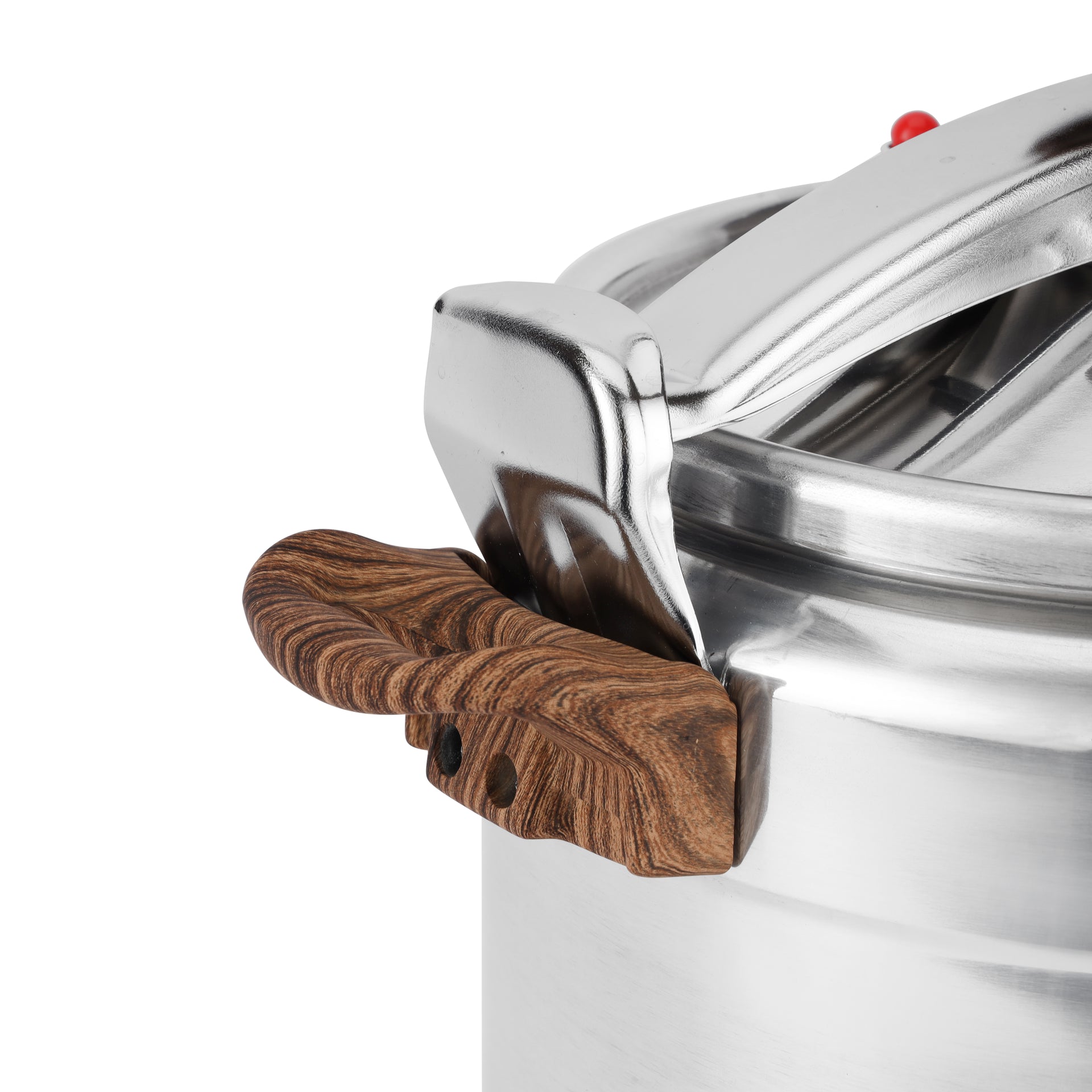 15L Aluminum Pressure Cooker – Extra Large Arabic Style, Fast Cooking, Thick Base, Safe Pressure Indicator, Durable Aluminum with Wood Finished Bakelite-Handles 5 Years Warranty Silver (with wood-finish handles and knob)