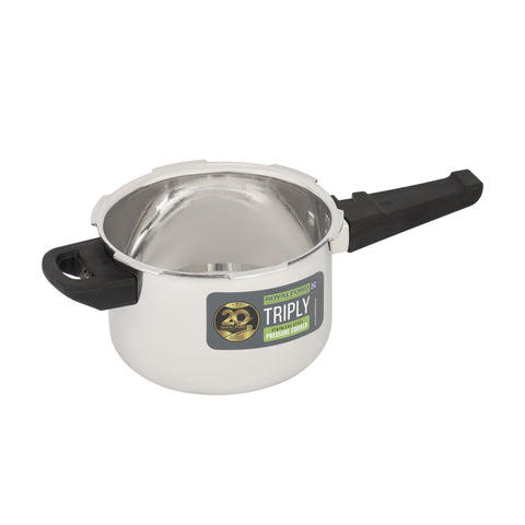 Royalford 3L Triply Stainless Steel Pressure Cooker RF13046 Faster Cooking Comfortable Handle Compatible with Induction, Gas, Hotplate, Ceramic and Halogen Cooktops silver 3000ml