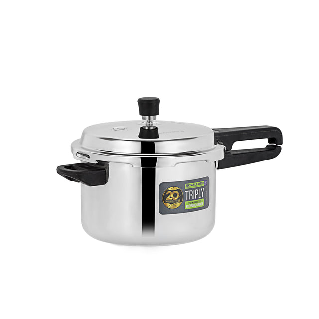 Royalford 5L Triply Stainless Steel Pressure Cooker RF13047 Faster Cooking, Comfortable Handle Compatible with Induction, Gas, Hotplate, Ceramic and Halogen Cooktops silver 5000ml