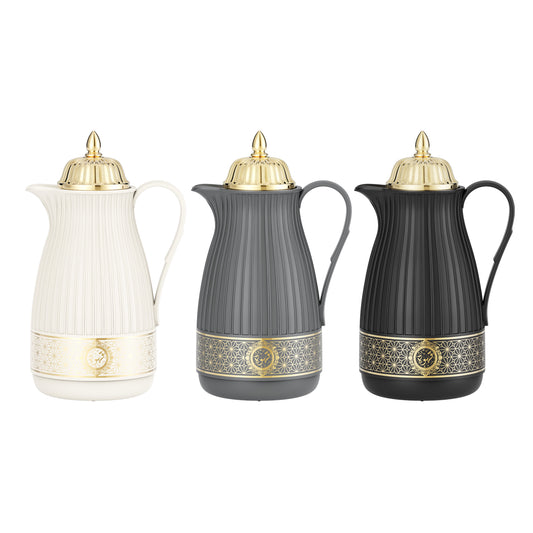 1L Vacuum Flask with Glass Inner – Hot & Cold Arabic Coffee Thermos, Leak Resistant Insulated Flask for Tea & Coffee, 24 Hours Cold & 20 Hours Hot black