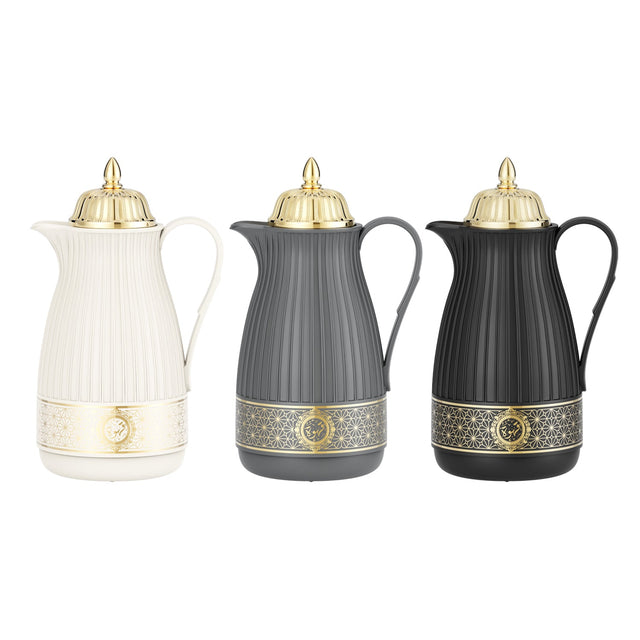 1L Vacuum Flask with Glass Inner – Hot & Cold Arabic Coffee Thermos, Leak Resistant Insulated Flask for Tea & Coffee, 24 Hours Cold & 20 Hours Hot black