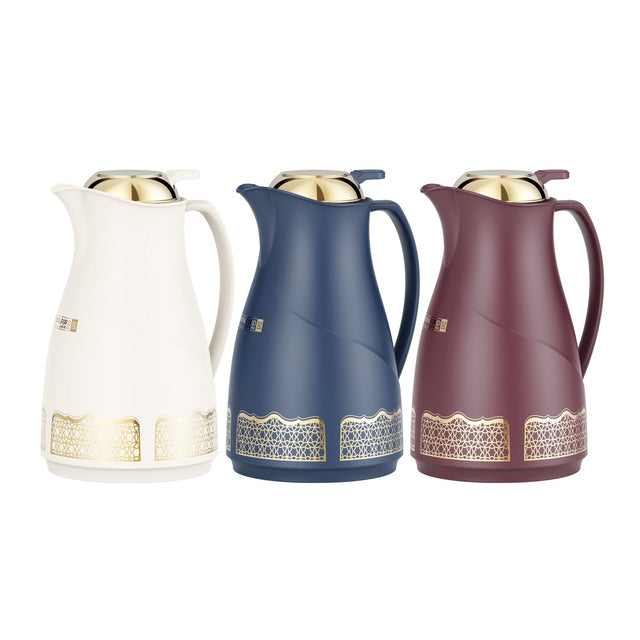 RoyalFord 1L Vacuum Flask with Glass Inner – Insulated Hot & Cold Arabic Coffee Flask, Leak Resistant Thermal Jug for Tea & Coffee, 20 Hours Hot & 24 Hours Cold BURGUNDY