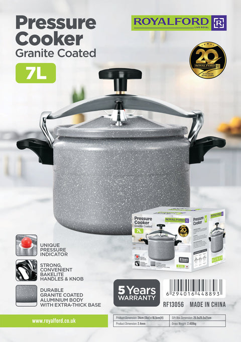 Arabic Granite Pressure Cooker 7L – Durable Aluminium Body with Extra-Thick Base & Safety Indicator grey