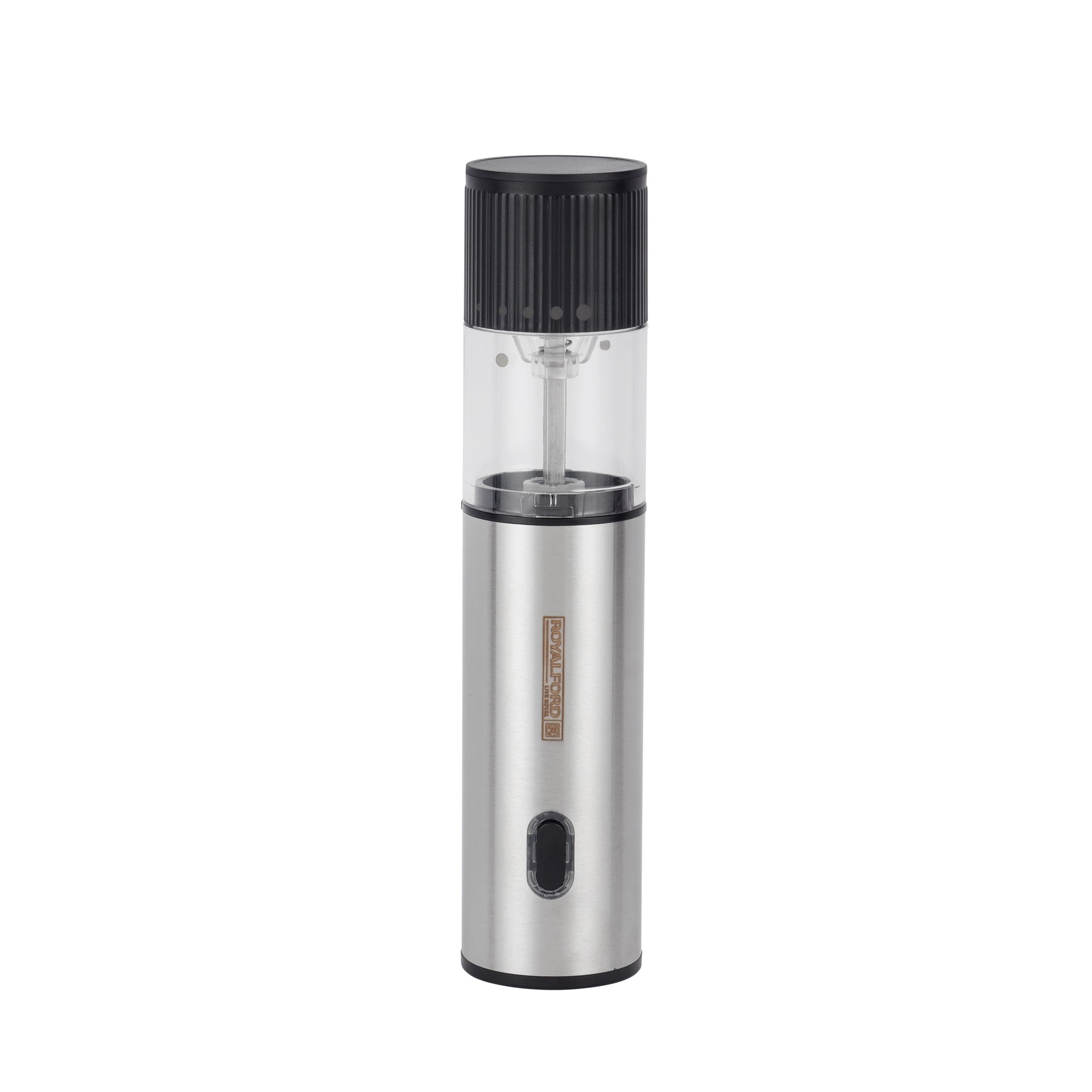 Royalford Rechargeable Pepper Grinder- RF13131/ Automatic Grinding with Adjustable Coarseness, One Hand Operation, USB Charging/ Stainless Steel Housing, Perfect for Peppercorns, Rock Salts, Mixed Herbs, Spice Blends, etc./ Black and Silver