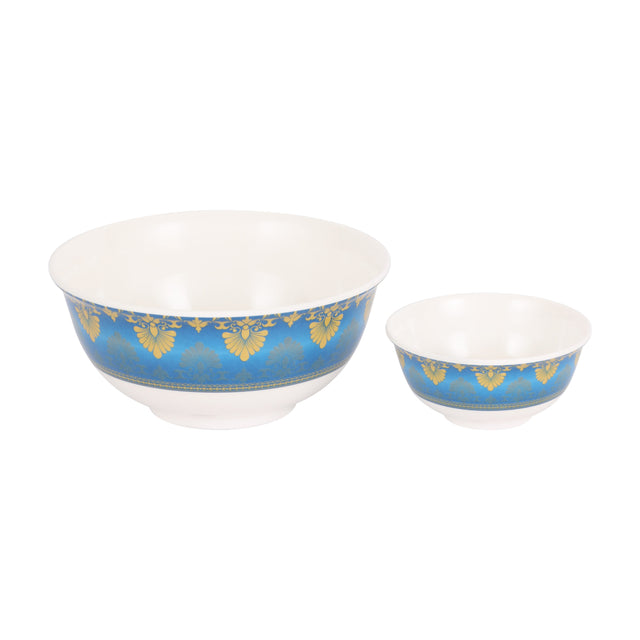 42 Pcs Melamine Dinner Set | Premium Blue & Gold Tableware | Break Resistant | Dishwasher Safe | Freezer Safe | Serving Plates, Bowls & Spoons Set | Made in Malaysia