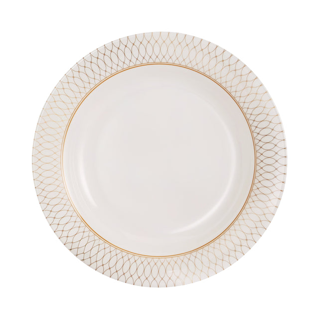 Royalford 42 Piece Melamine Dinner Set- RF13137/ Includes Bowls, Rice Spoon, Ladles, Serving, Soup and Dinner Plates/ Dishwasher-Safe and Freezer-Friendly/ Eco-Friendly and Food-Grade/ White and Golden