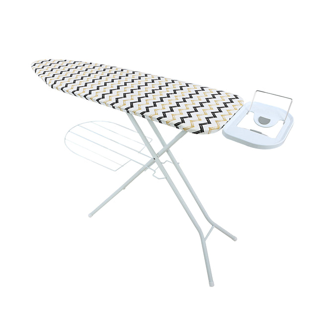 Ironing Board Suitable For Steam And Conventional Ironing Heavy Adjustment Liver Fold Flat For Storage 100 Percent Cotton Cover With Foam Pads Light Weight Easy To Carry 147x38x90 Cm Assorted / Multicolor