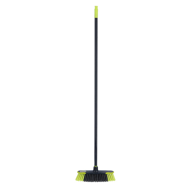 Royalford Long Handle Floor Broom with Wide Brush Head | RF2370GR | Stainless Steel Handle | Green & Grey