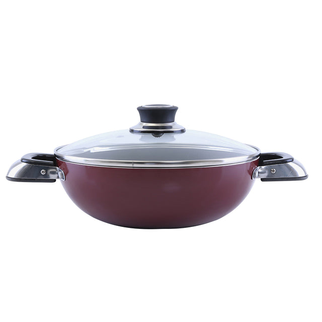 22Cm Wokpan With Glass Lid 3 Layer Non-Stick Coating 22X7Cm Multi Color Multi Color