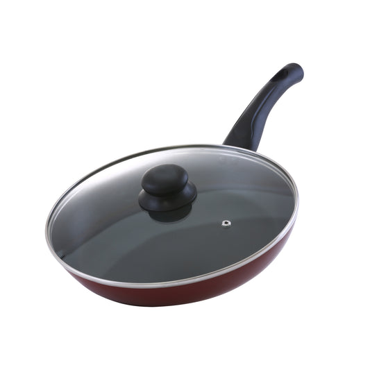 Frypan With Glass Lid Pfoa Free Lead Free 3 Layer Non-Stick Coating Cd Bottom Black/Grey With Clear Lid