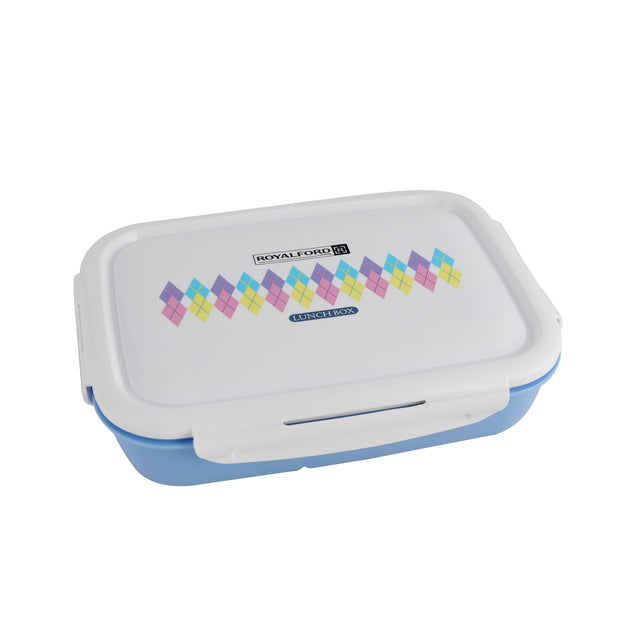 Airtight Lunch Box With Spoon Blue With White/Grey With White-Assorted 1.35Liters