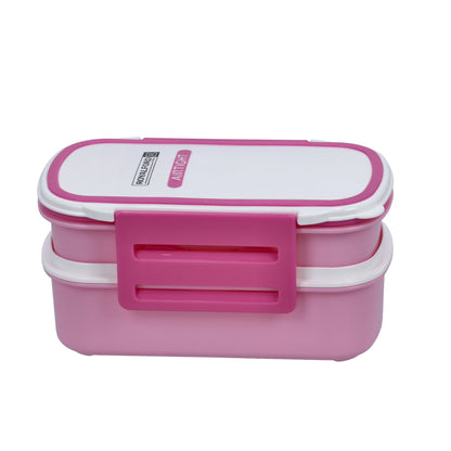 RF4399 Double Layer Airtight Lunch Box with Spoon – 2-Compartment Leak-Proof Food Container | Dishwasher & Freezer Safe | Pink