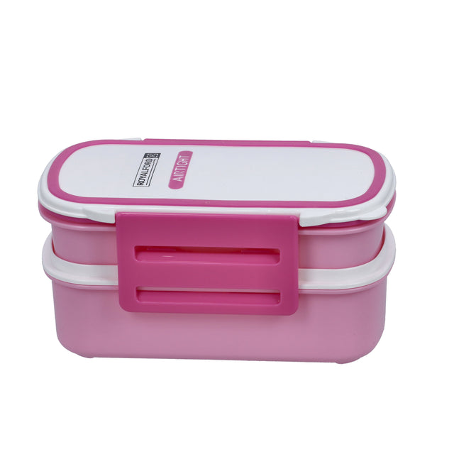 RF4399 Double Layer Airtight Lunch Box with Spoon – 2-Compartment Leak-Proof Food Container | Dishwasher & Freezer Safe | Pink