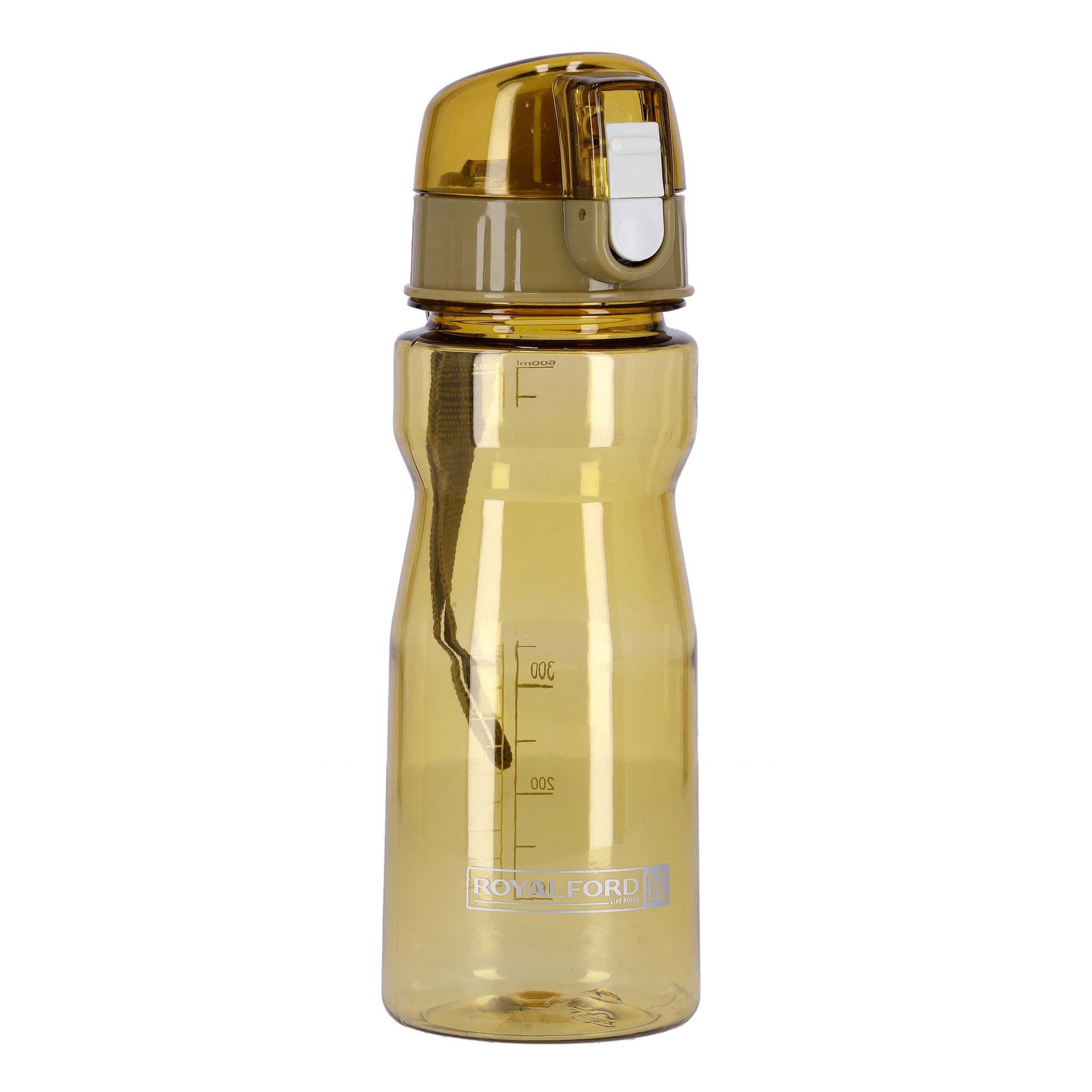 Water Bottle- Reusable Water Bottle | Wide Mouth with Hanging Clip | Button Lock Lid with Transparent Body | Perfect while Travelling Golden 600ml