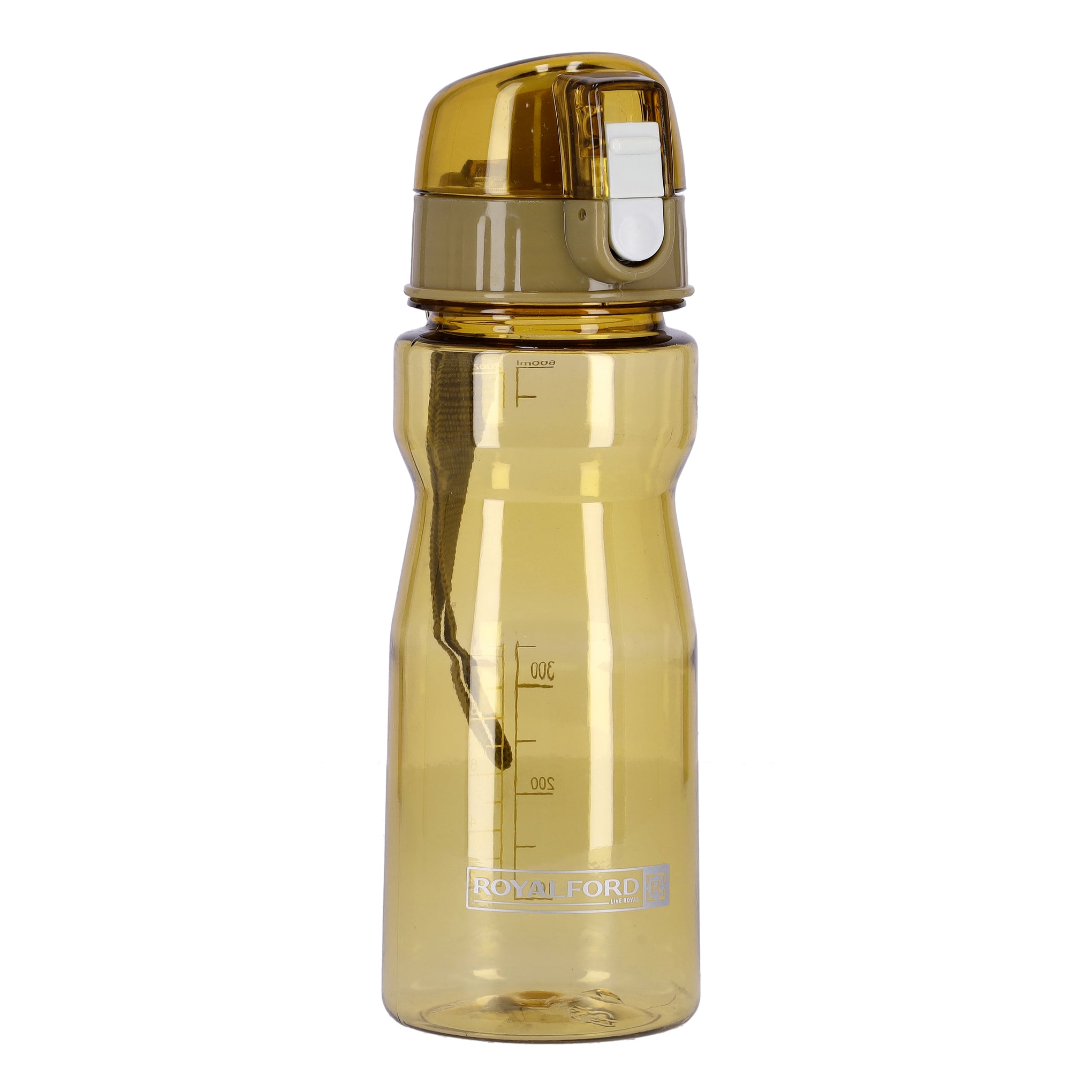 Water Bottle- Reusable Water Bottle | Wide Mouth with Hanging Clip | Button Lock Lid with Transparent Body | Perfect while Travelling Golden 600ml