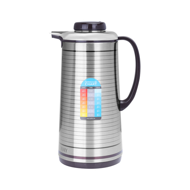 Royalford RF5289 1.3L Vacuum Flask - Portable Heat Insulated Thermos for Keeping Hot/Cold Long Hours, Multi-Walled for Coffee, Hot Water, Tea, Perfect Pouring Spot | Ideal for Occasion, Commercial & Outings Silver/Black