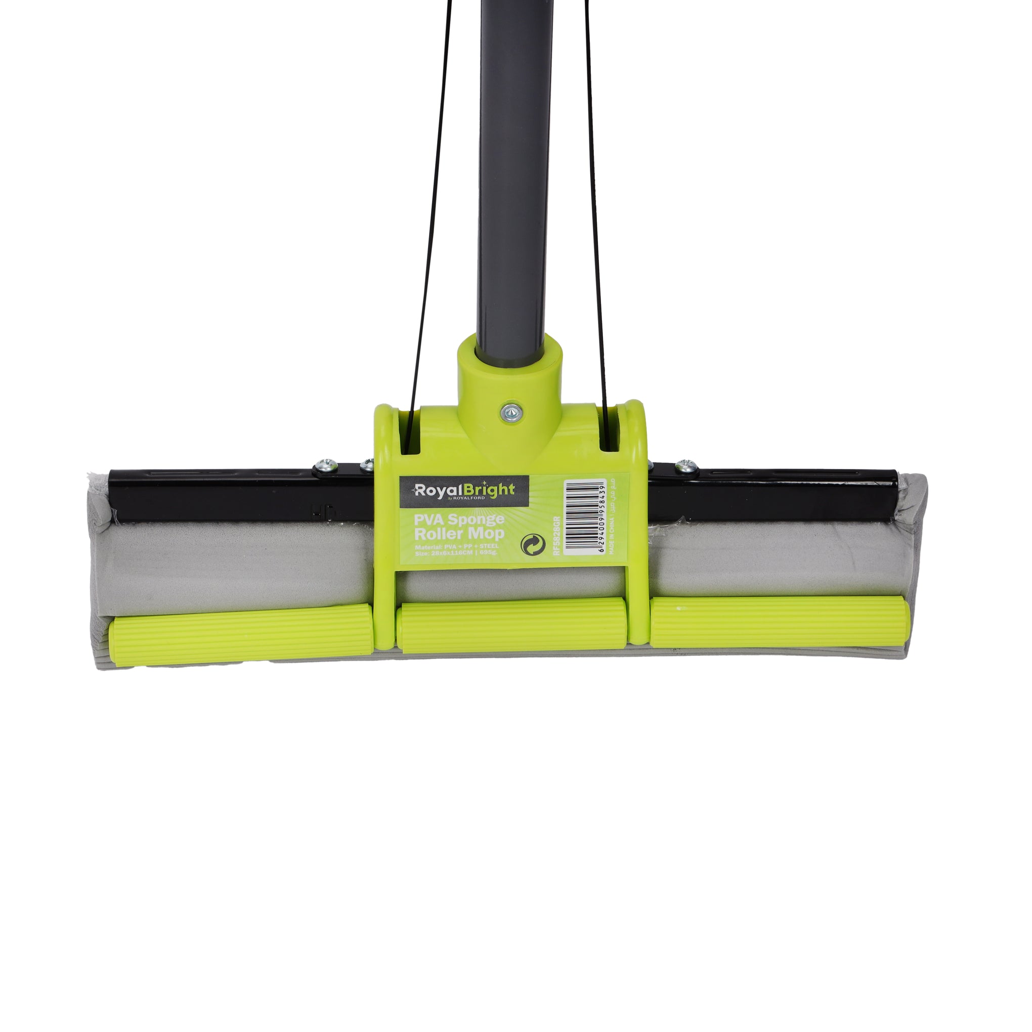 Sponge Roller Mop with Handle – Green & Grey | Super Absorbent Floor Cleaning Mop with Squeeze Wringer for Home & Office Use