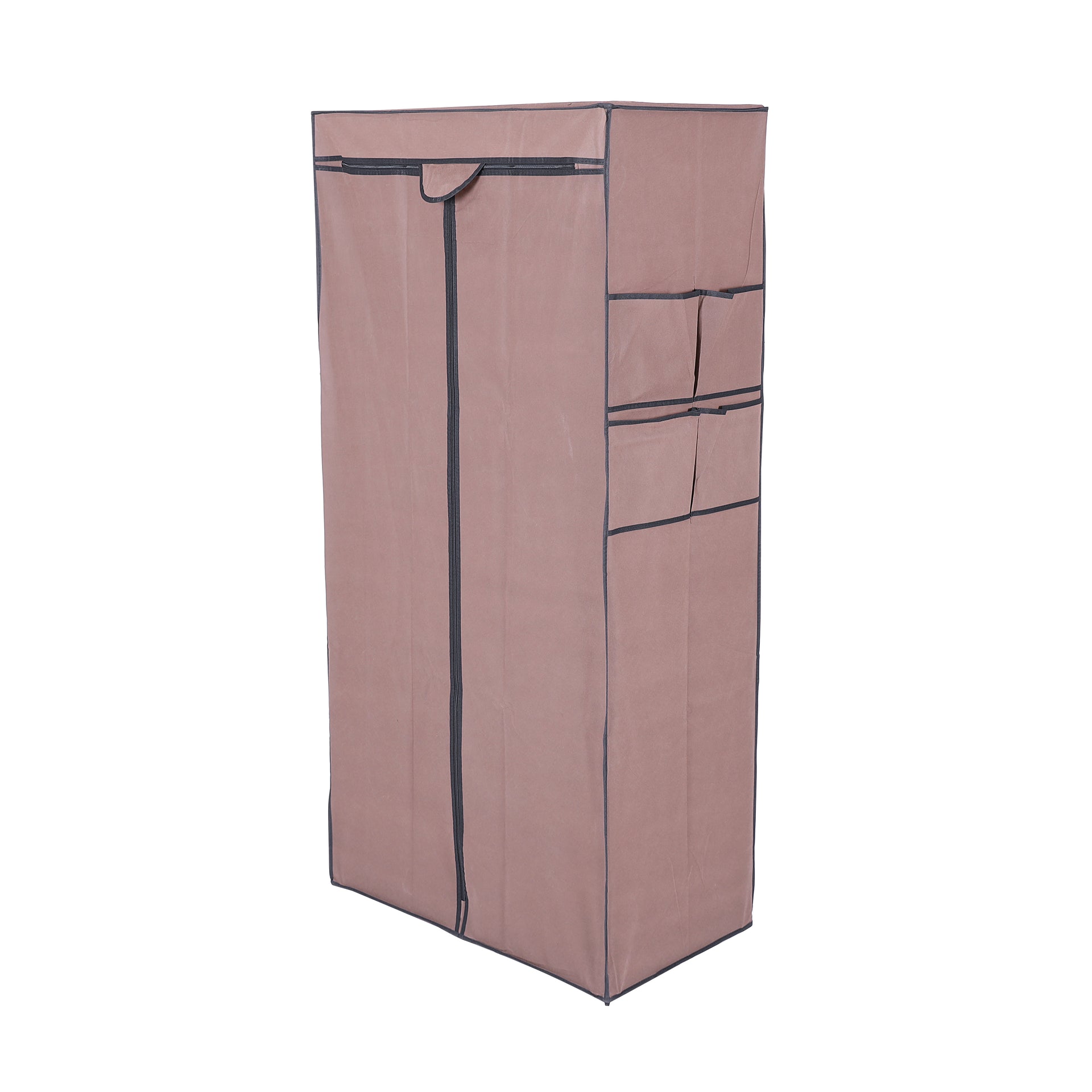 Wardrobe Portable Closet Organizer | Lightweight Modular Wardrobe with Hanging Rail & Mesh Shelves | Dust-Proof Space-Saving Storage Cabinet Brown