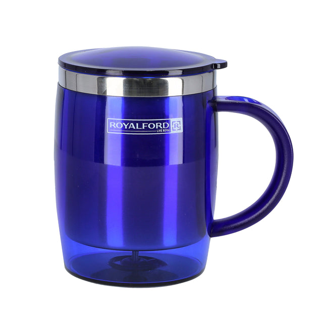 14oz Double Wall Travel Mug Blue | Vacuum Insulated Stainless Steel Coffee Tumbler with Leak-Resistant Lid & Comfortable Handle