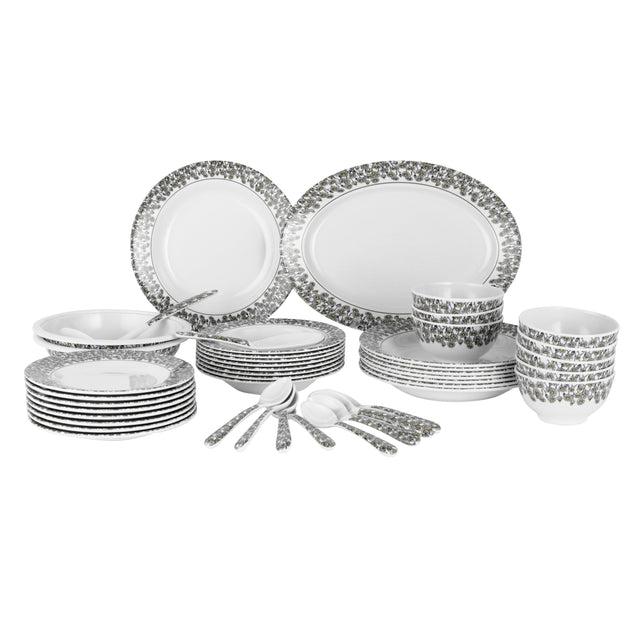 45 Pieces Melamine Ware Dinner Set Top Rack Dishwasher Safe Freezer Safe Break Resistant Premium Quality Lightweight Chip Resistant White/Blue