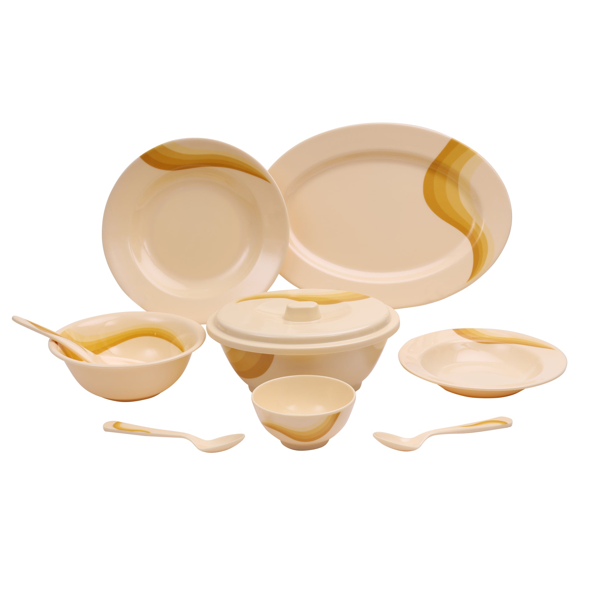 40 Pcs Melamine Ware Dinner Set - Durable & Safe, Ergonomic Design and Versatile |Useful for breakfast, lunch, dinner| Ideal for home, parties, catering, hotels & restaurants Yellow 10inch