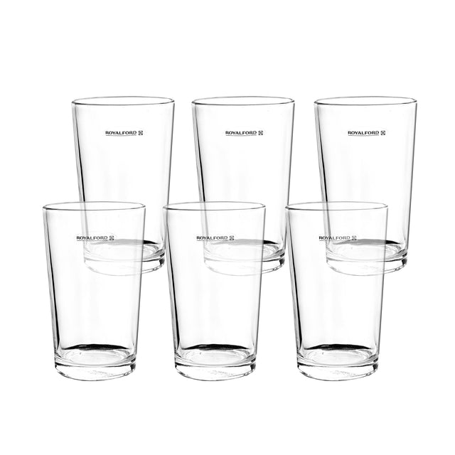 Royalford RF6777 6Pcs 360ml Glass Tumbler - Portable Lightweight Transparent Water Cup Drinking Glass | Dishwasher Safe| Ideal for Party Picnic BBQ Camping Garden | Serve Water Juice Wine Whisky & More