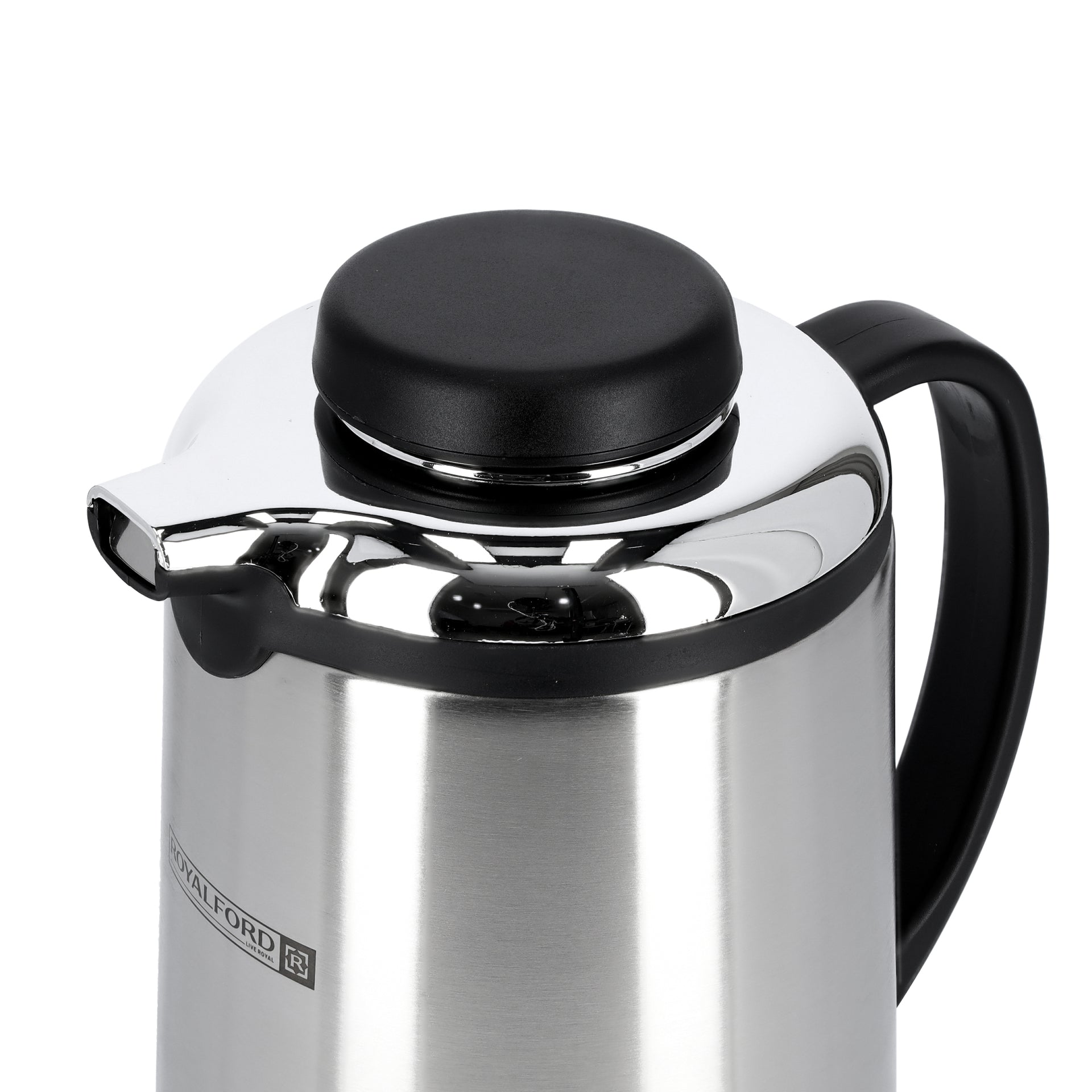 Royalford RF6896 Steel Vacuum Flask - 1.3L| Leak-proof & Portable | 12 Hours Hold & Cold| Ideal for tea, coffee, hot chocolate, soup, smoothies & more Silver/Black