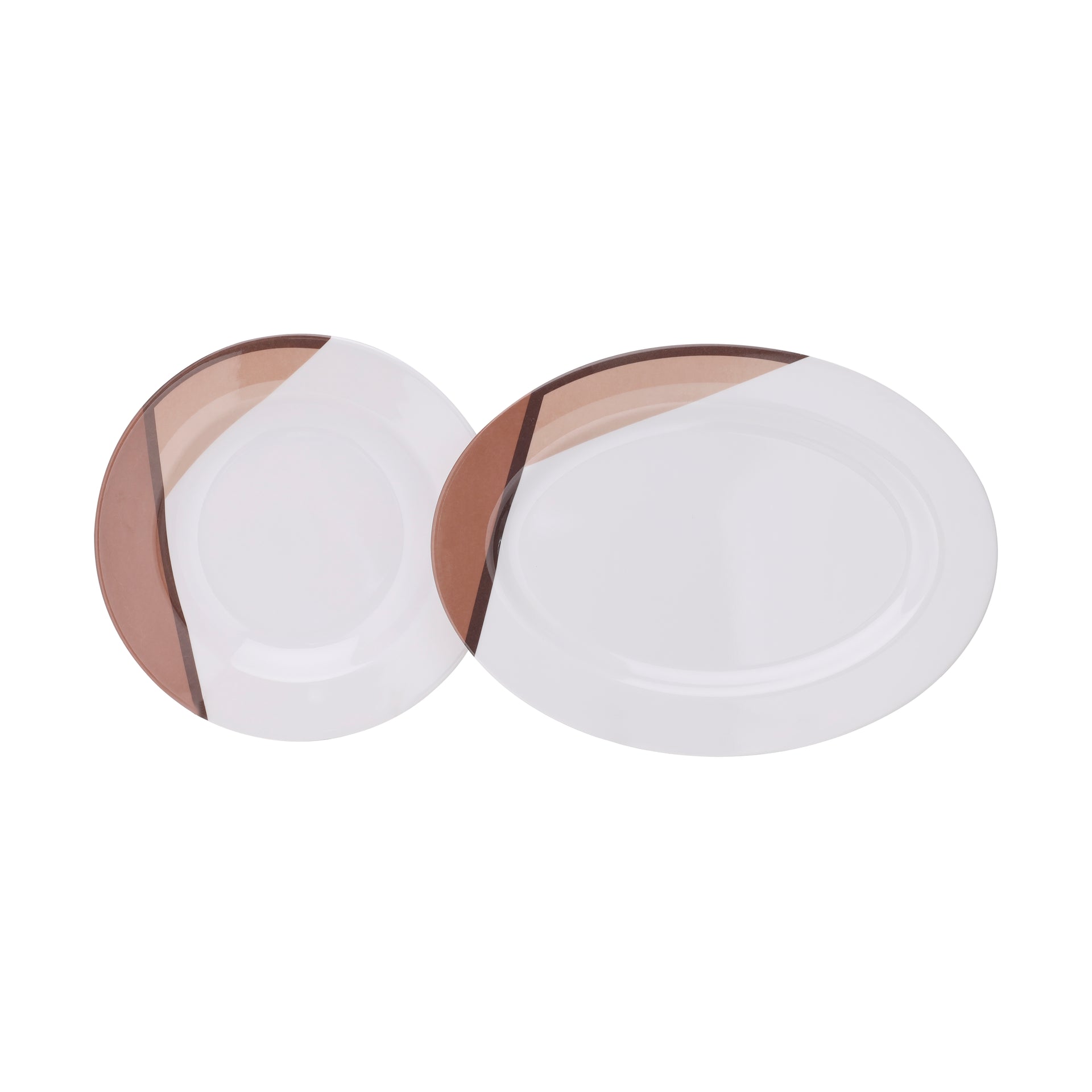 Royalford 35 Piece Melamine Ware Dinner Set| Includes Oval Plate, Deep Plates, Dinner Plates, Round Bowls, Small Dishes, Rice Spoons and Soup Spoons| Top-Rack Dishwasher-Safe and Freezer-Friendly| Eco-Friendly and Food-Grade| Brown and White